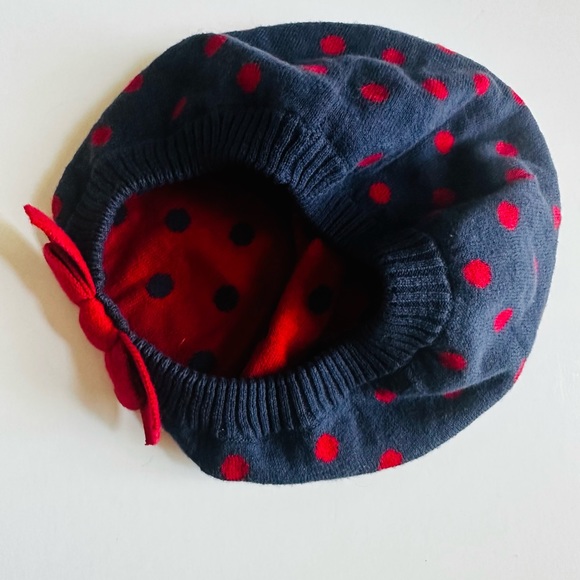 Gymboree Other - Gymboree Sweater Reversible Beanie Hat Polka Dots Bow Sz 3-4 Brand New